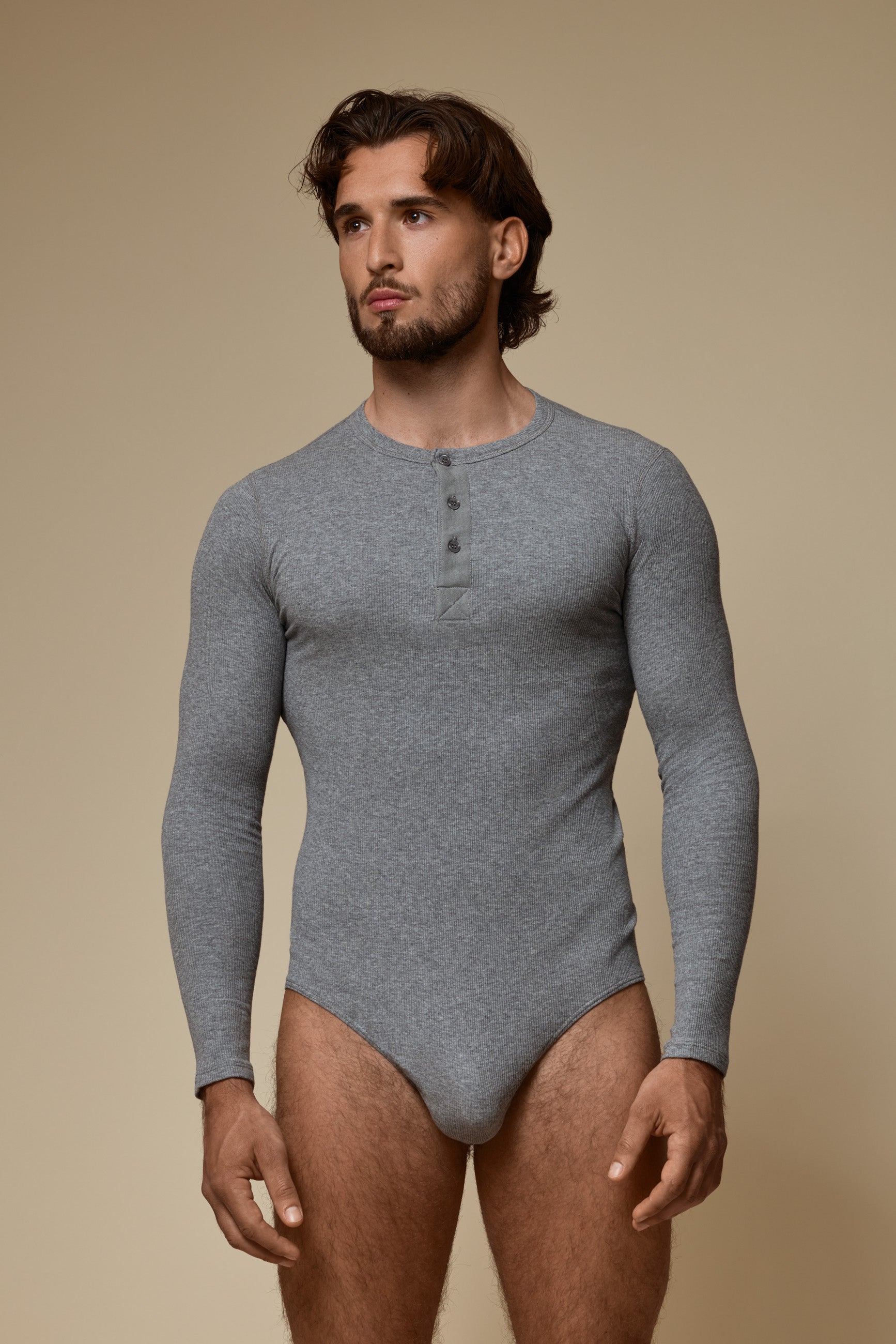 LUXURY BODY SUIT ORGANIC COTTON RIB - GREY MELANGE