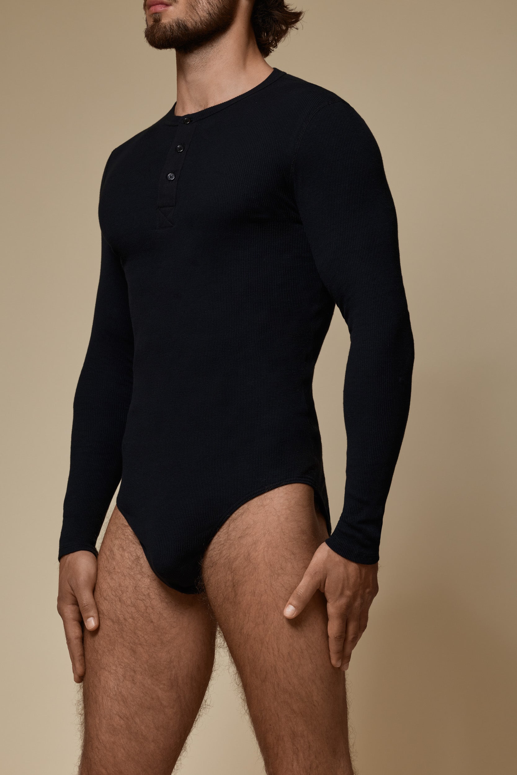 LUXURY BODY SUIT ORGANIC COTTON RIB - BLACK