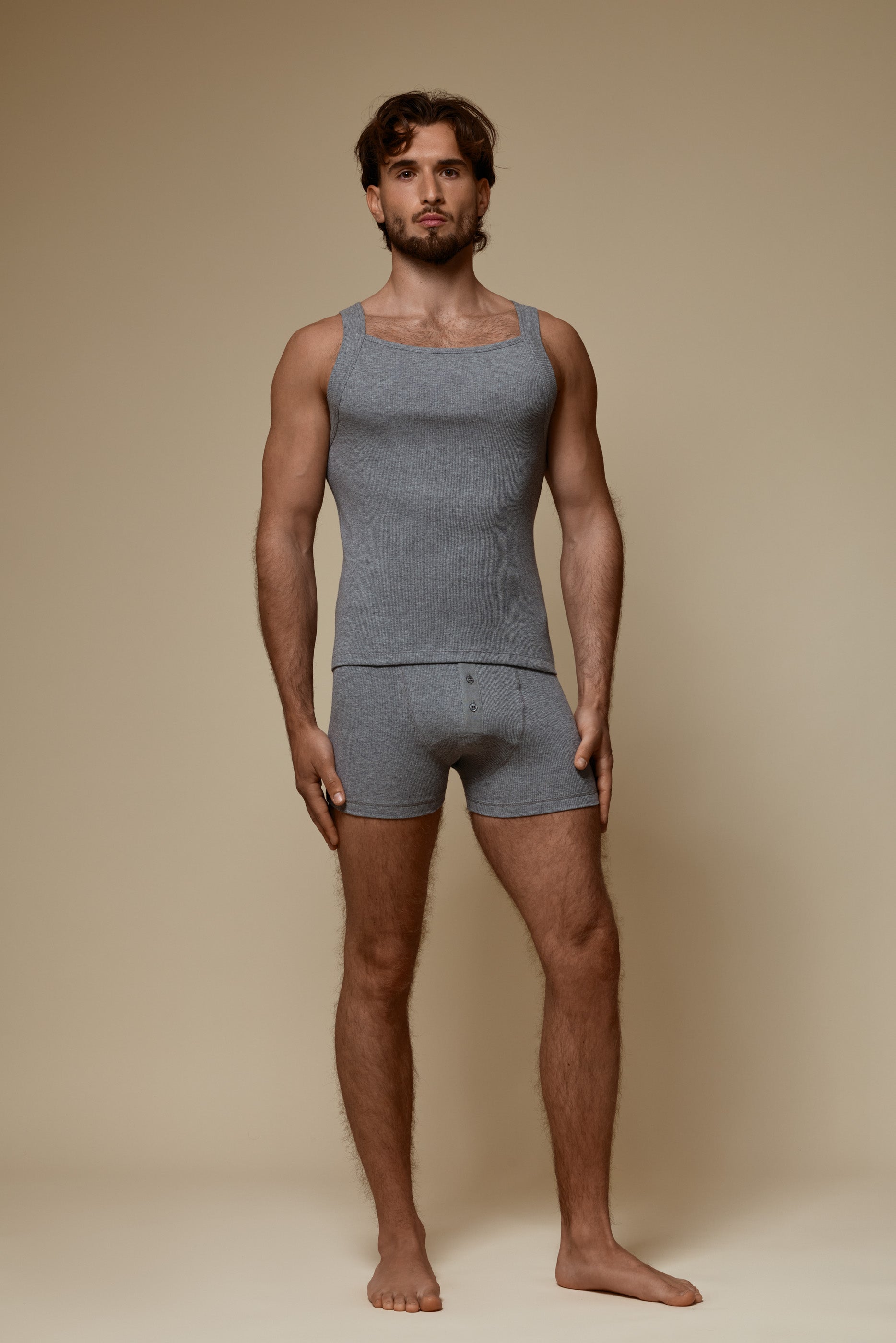 LUXURY SQUARE TANKTOP ORGANIC COTTON RIB - GREY MELANGE
