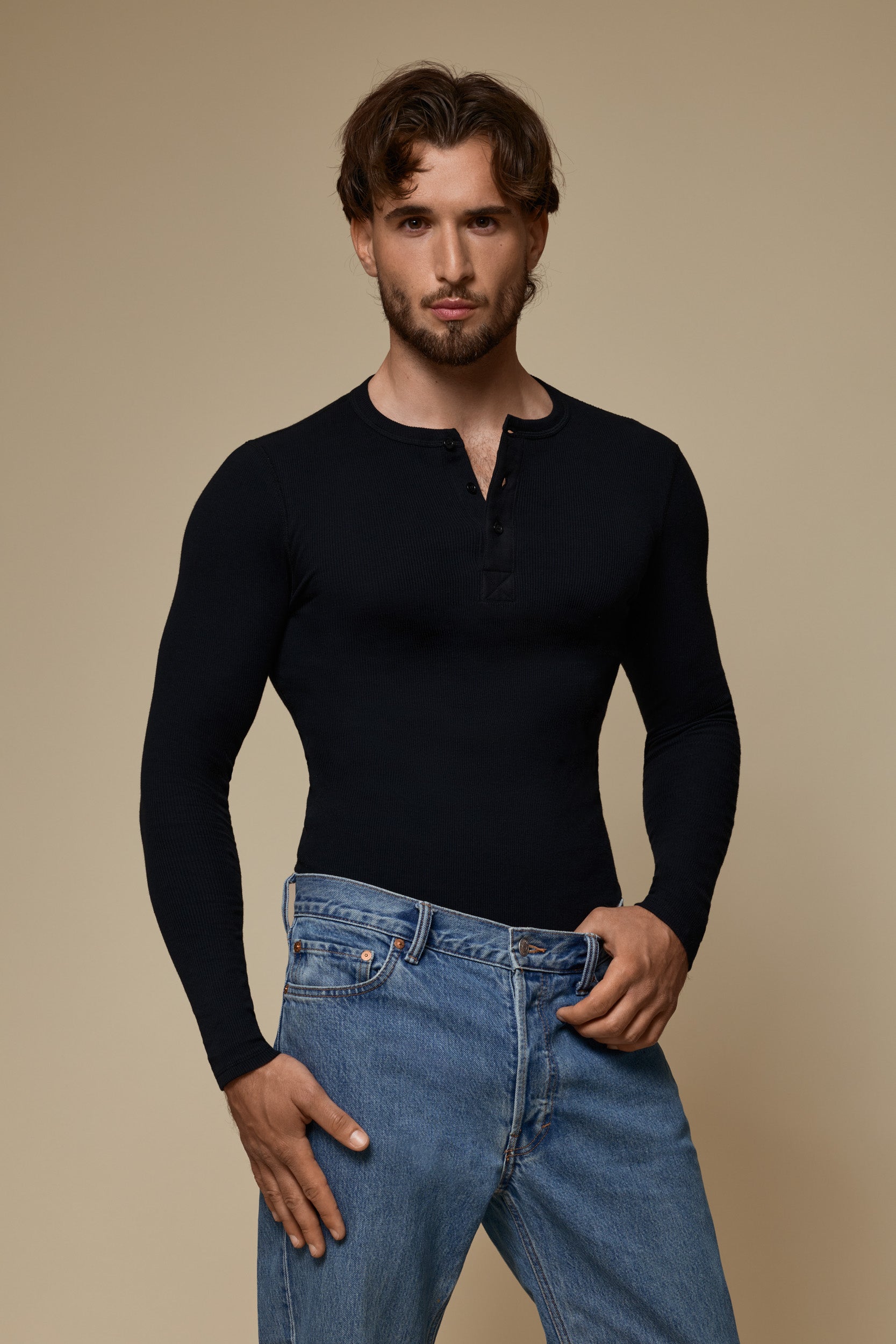 LUXURY BODY SUIT ORGANIC COTTON RIB - BLACK