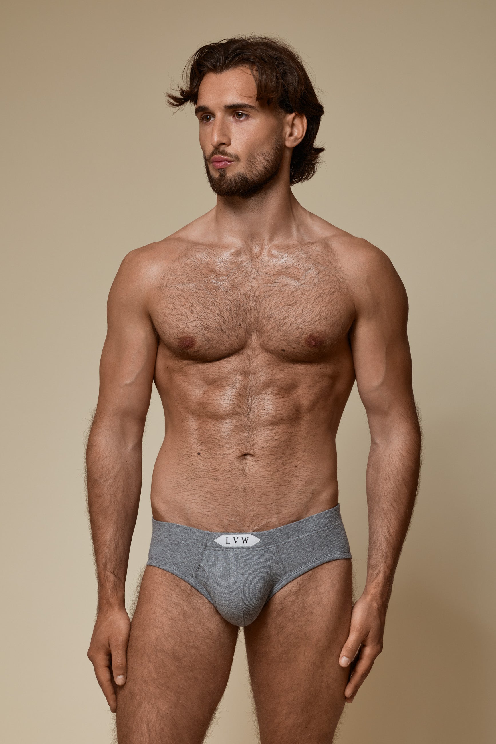 LUXURY CLASSIC BRIEF ORGANIC COTTON RIB - GREY MELANGE