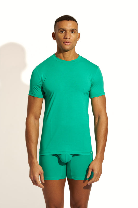 MINIMALISTIC SILK T-SHIRT SLIM FIT - EMERALD