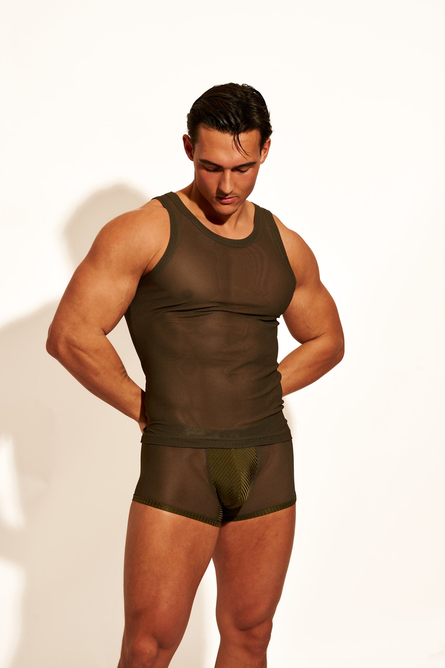 ALLURING MESH TANK TOP - OLIVE