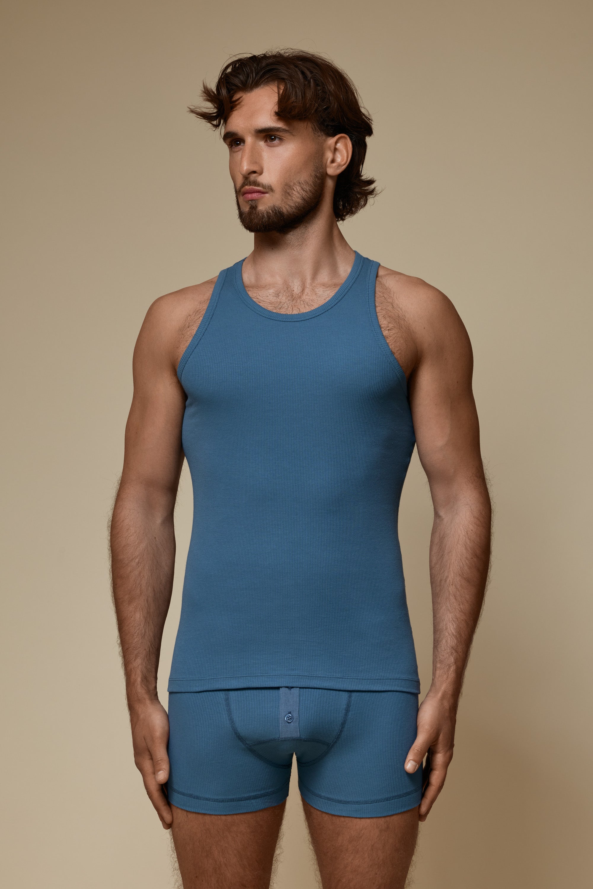 LUXURY TANKTOP ORGANIC COTTON RIB - OCEAN DENIM