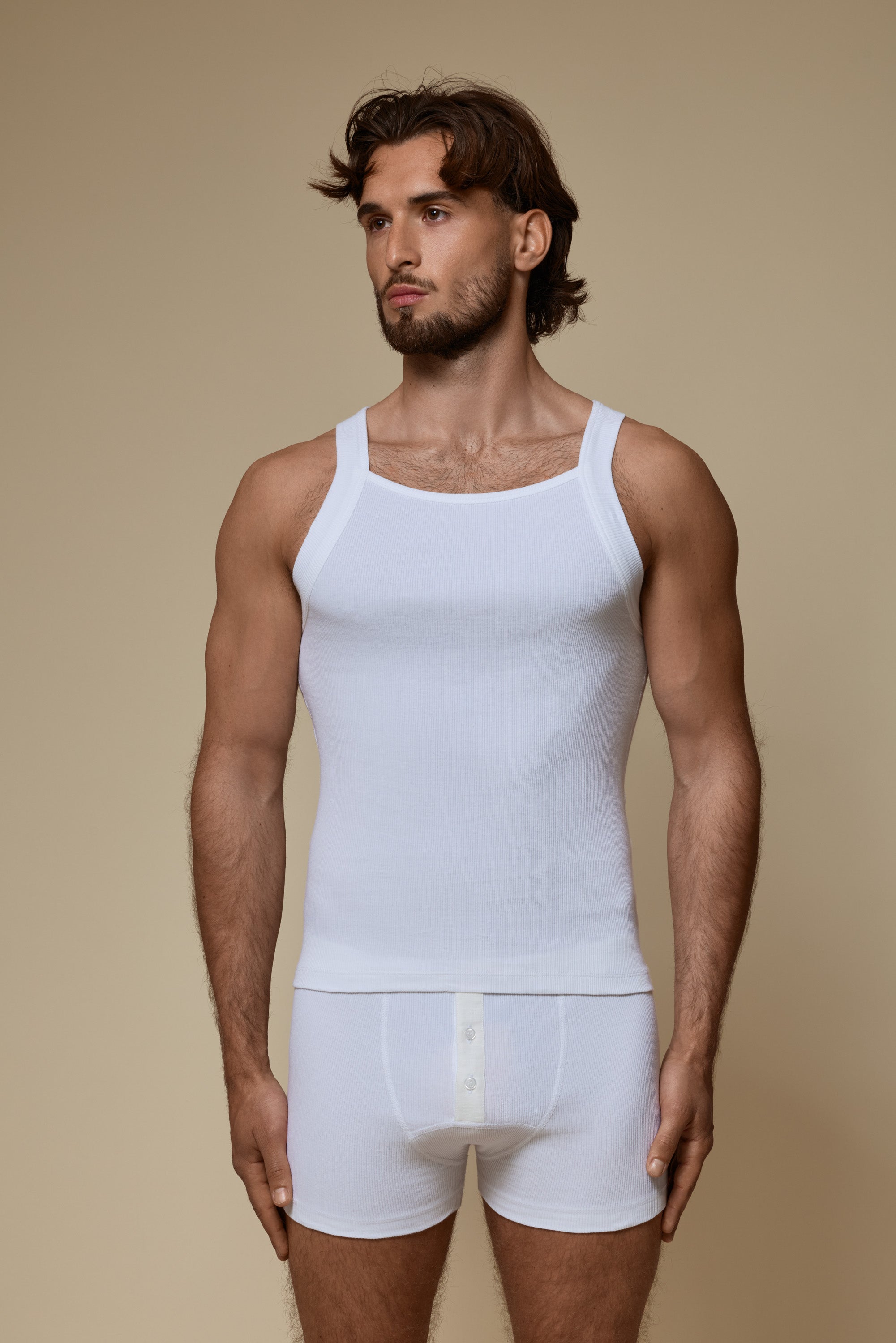 LUXURY SQUARE TANKTOP ORGANIC COTTON RIB - PURE WHITE