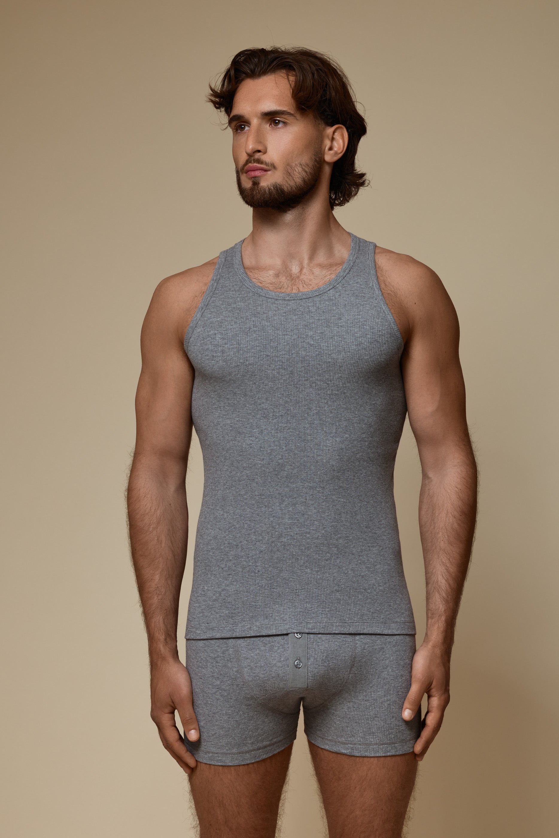 LUXURY TANKTOP ORGANIC COTTON RIB - GREY MELANGE