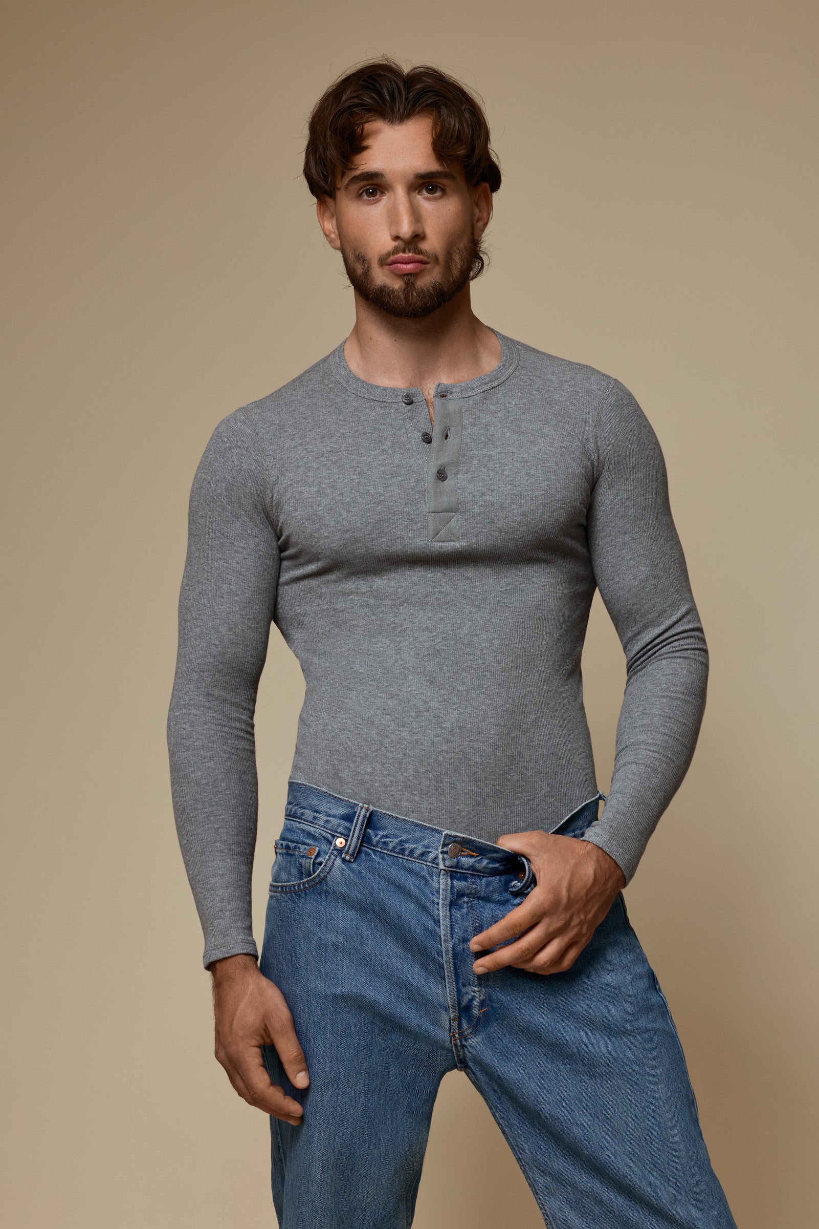 LUXURY BODY SUIT ORGANIC COTTON RIB - GREY MELANGE