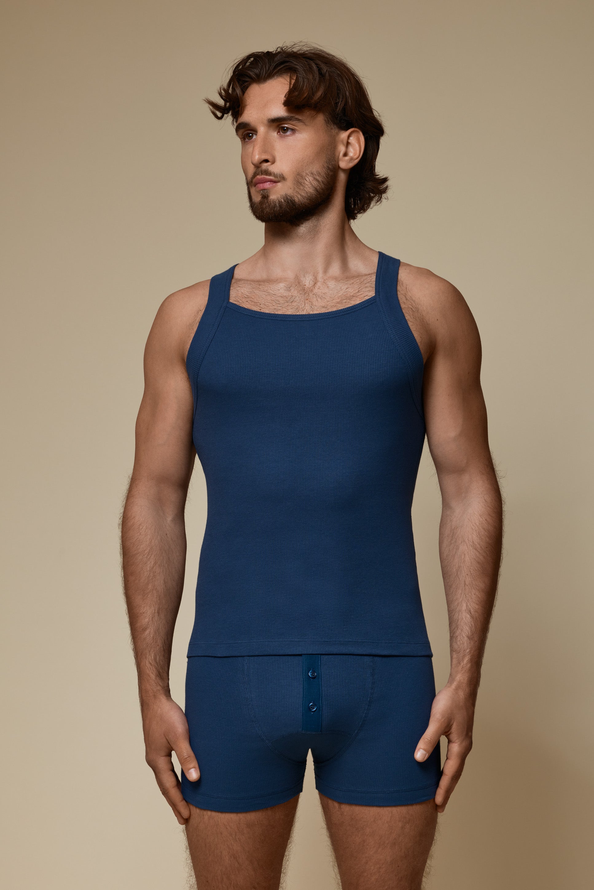 LUXURY SQUARE TANKTOP ORGANIC COTTON RIB - CLASSIC DENIM