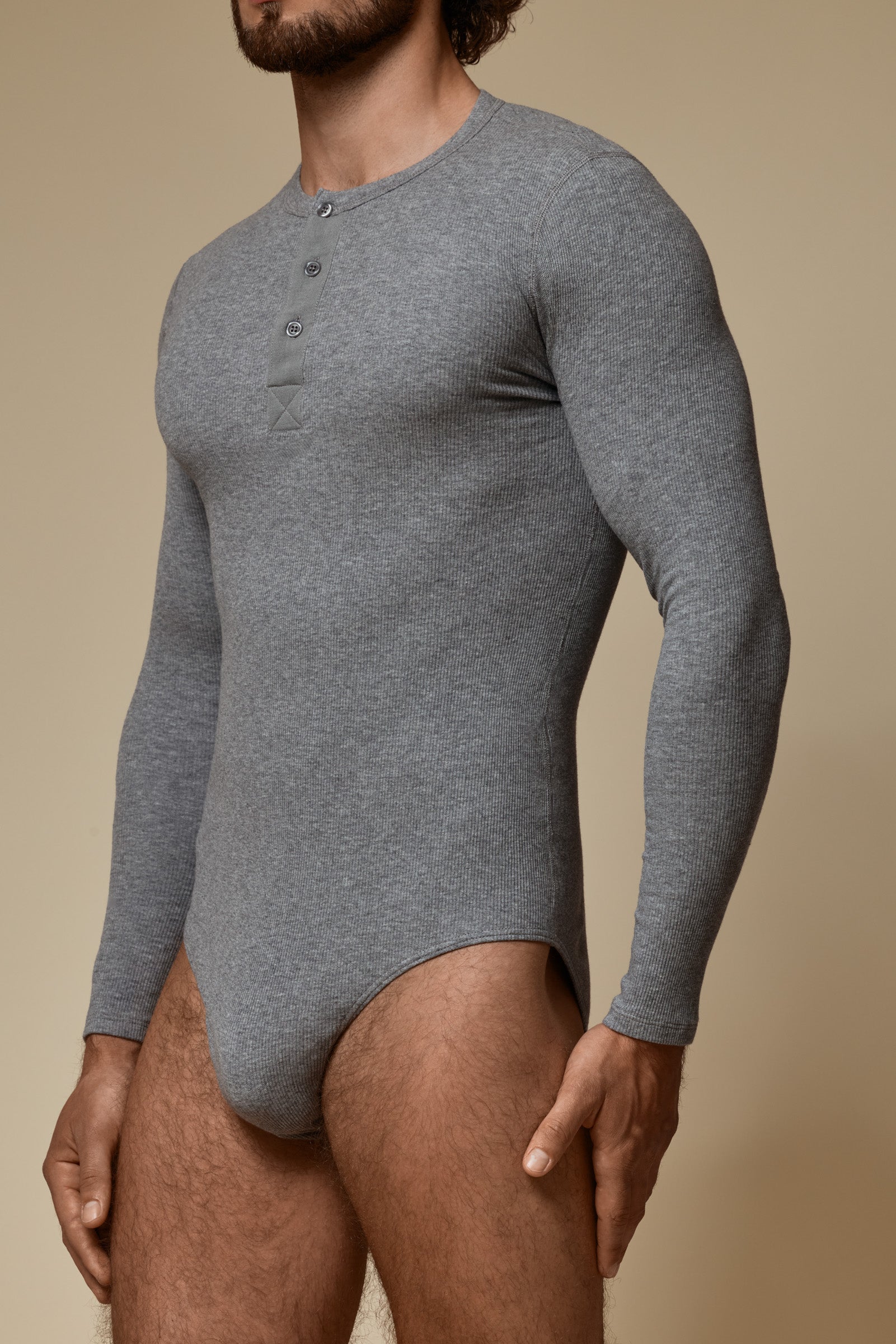 LUXURY BODY SUIT ORGANIC COTTON RIB - GREY MELANGE