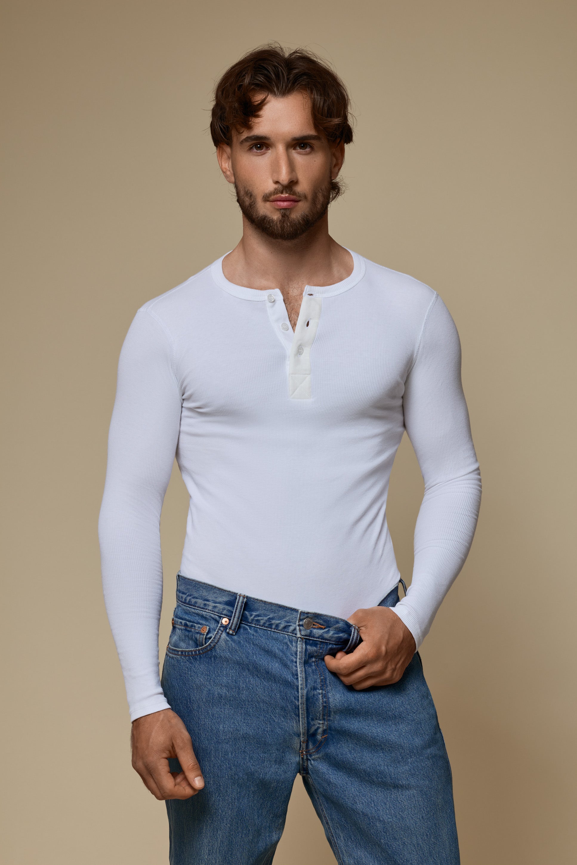 LUXURY BODY SUIT ORGANIC COTTON RIB - PURE WHITE
