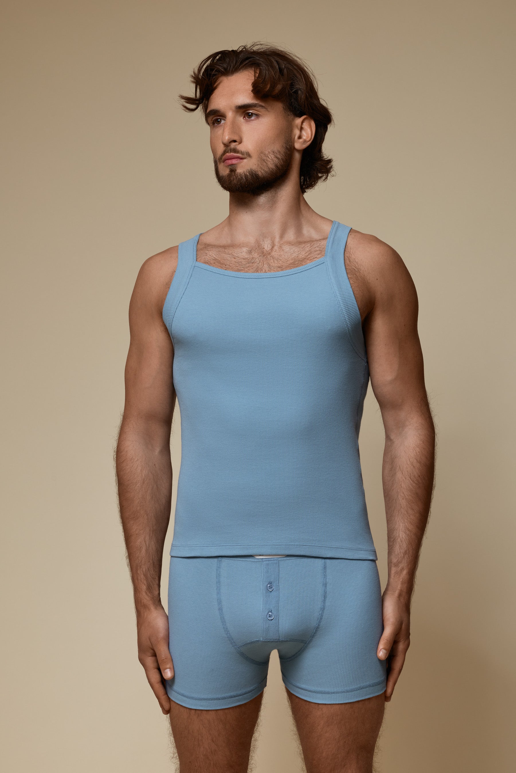 LUXURY SQUARE TANKTOP ORGANIC COTTON RIB - ICE DENIM