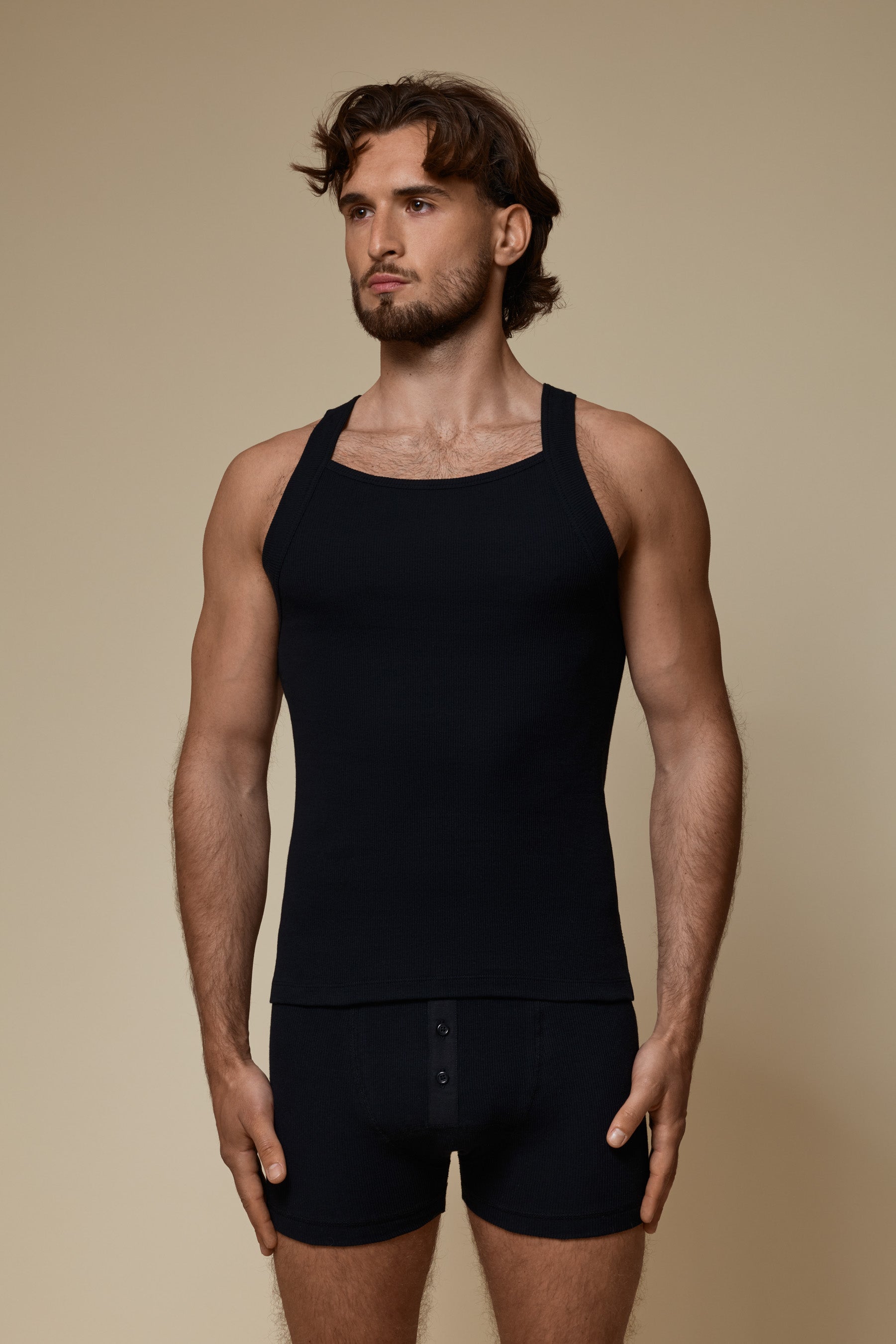 LUXURY SQUARE TANKTOP ORGANIC COTTON RIB - BLACK