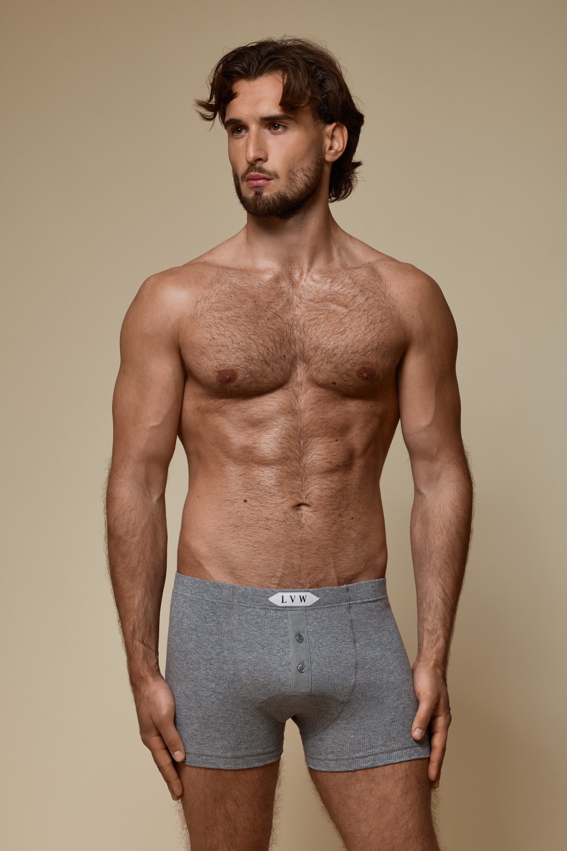 LUXURY BOXER BRIEF ORGANIC COTTON RIB - GREY MELANGE