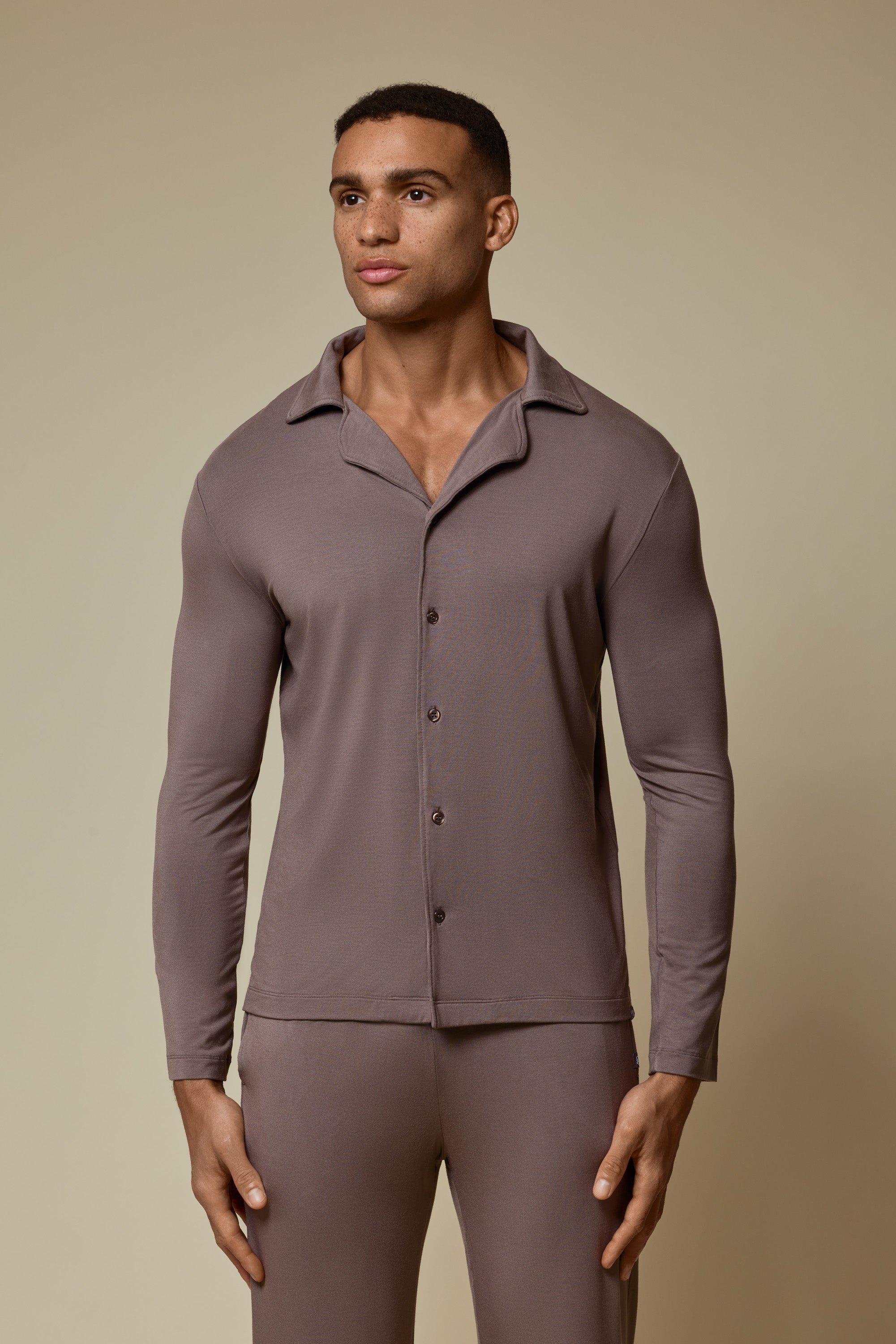 SECOND SKIN V-NECK LONG SLEEVE - DEEP TAUPE