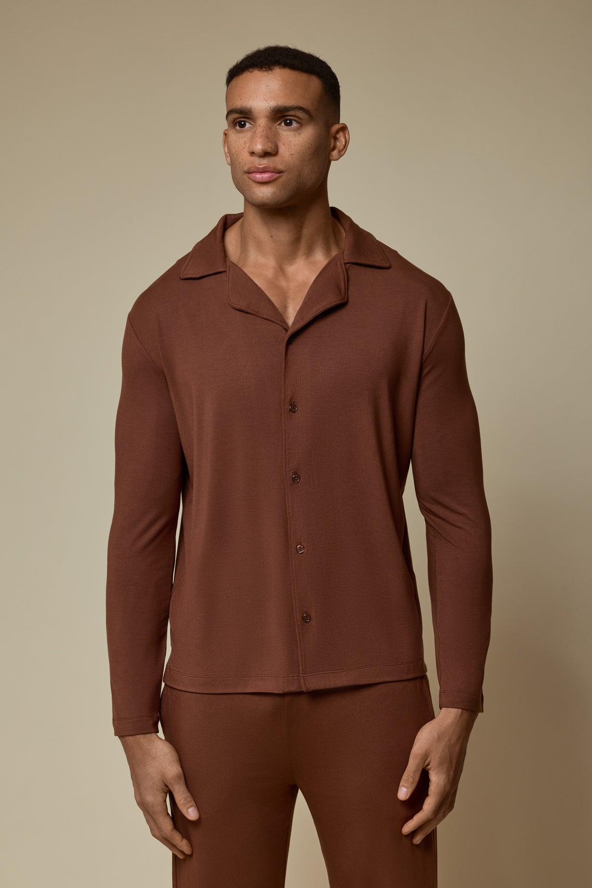 SECOND SKIN V-NECK LONG SLEEVE - CAPPUCCINO