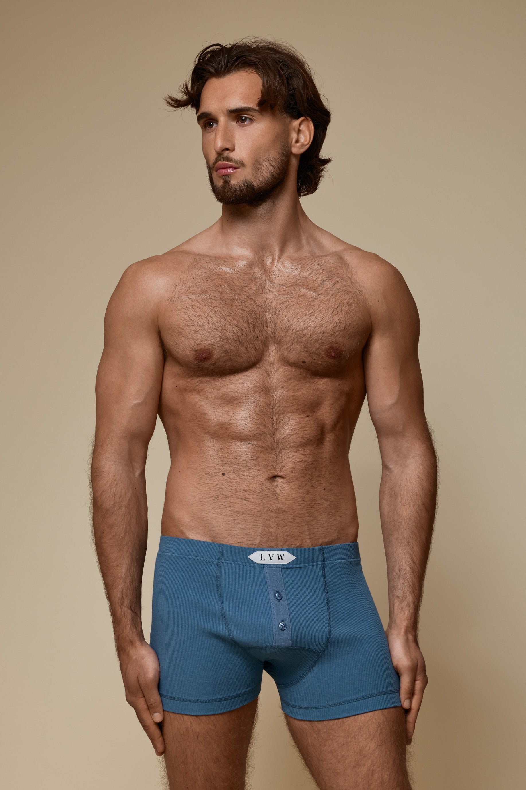 LUXURY BOXER BRIEF ORGANIC COTTON RIB - OCEAN DENIM