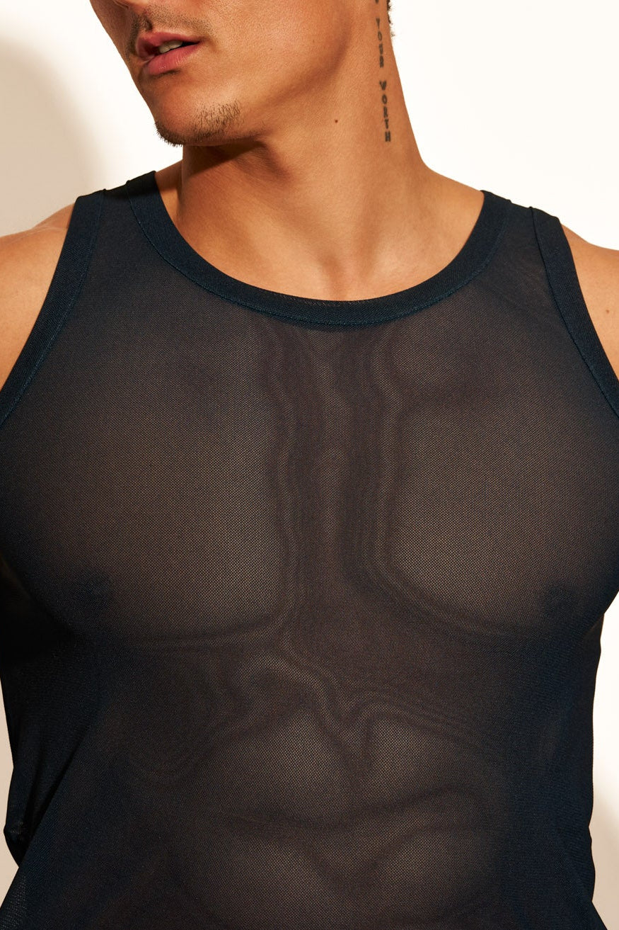ALLURING MESH TANK TOP - FRENCH NAVY