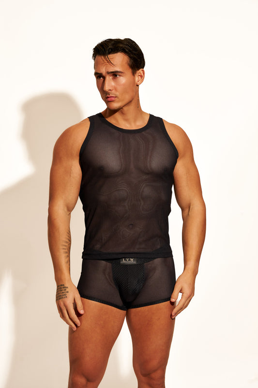 ALLURING MESH TANK TOP - BLACK