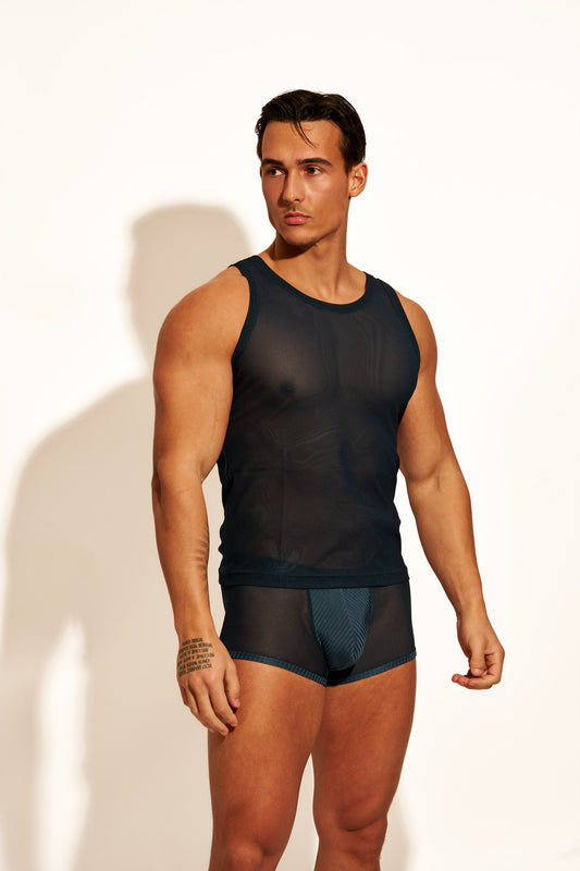 ALLURING MESH TANK TOP - FRENCH NAVY