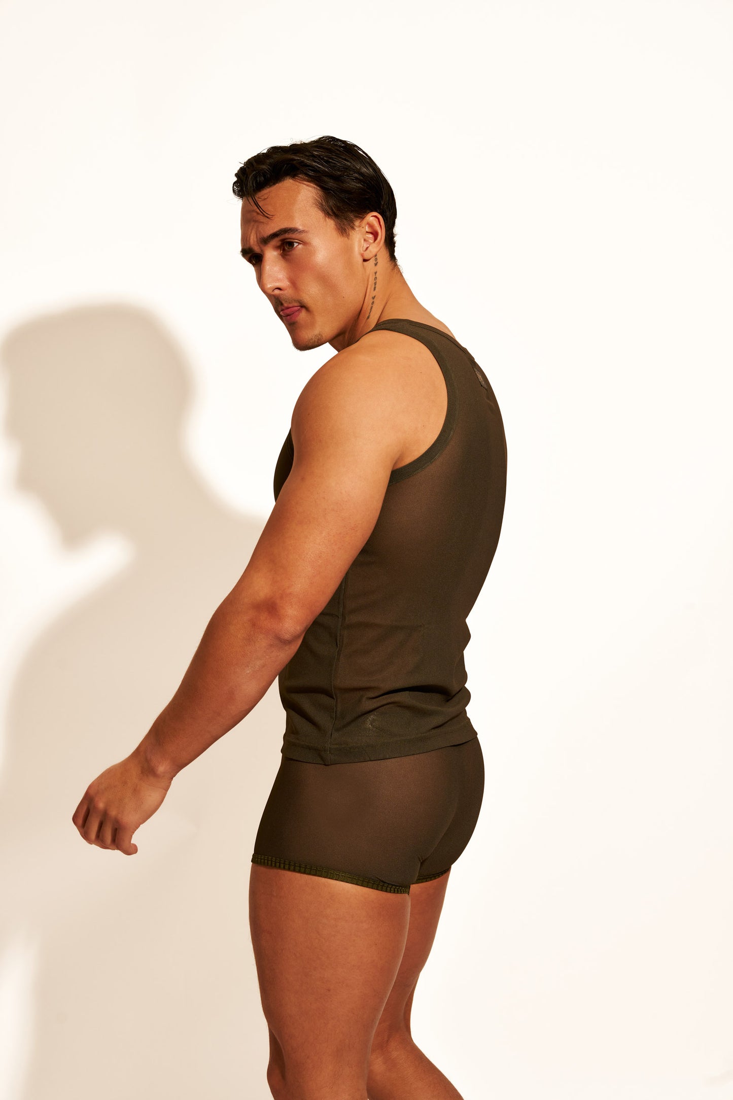 ALLURING MESH TANK TOP - OLIVE