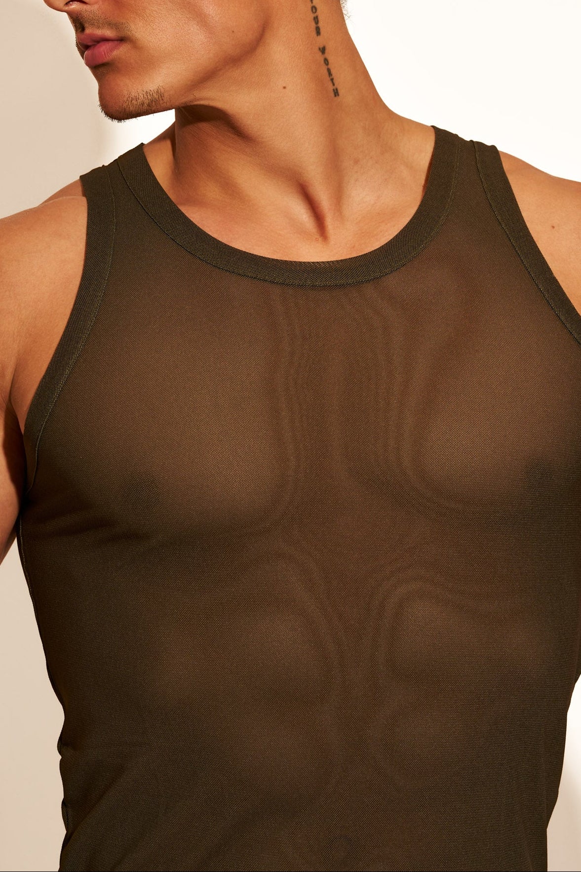 ALLURING MESH TANK TOP - OLIVE